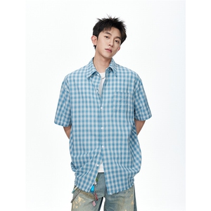 少年感格子夏款短袖衬衫男 cp185-特p38图片