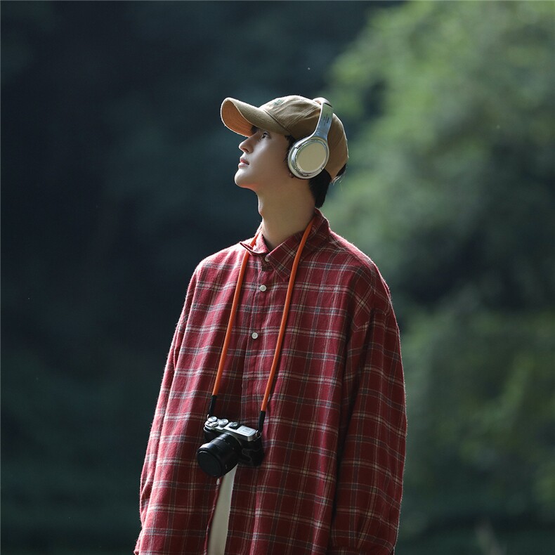 港风山系秋款时尚宽松格子长袖翻领衬衫S60P38控58,男装衬衫,电商A247