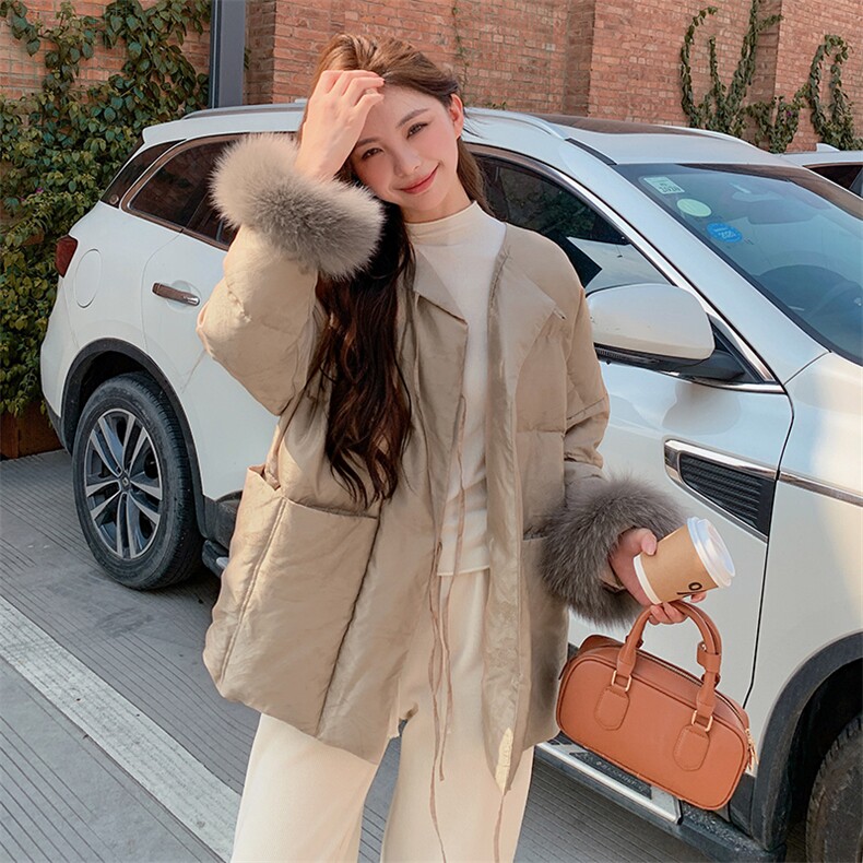 狐狸毛复古提花羽绒服女2024新款冬季白鸭绒高级感新中式外套,女装羽绒服,浙宝281