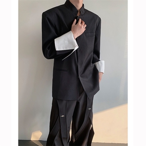 25新中式大翻袖老钱立领中山装西服外套XZ130-P128图片