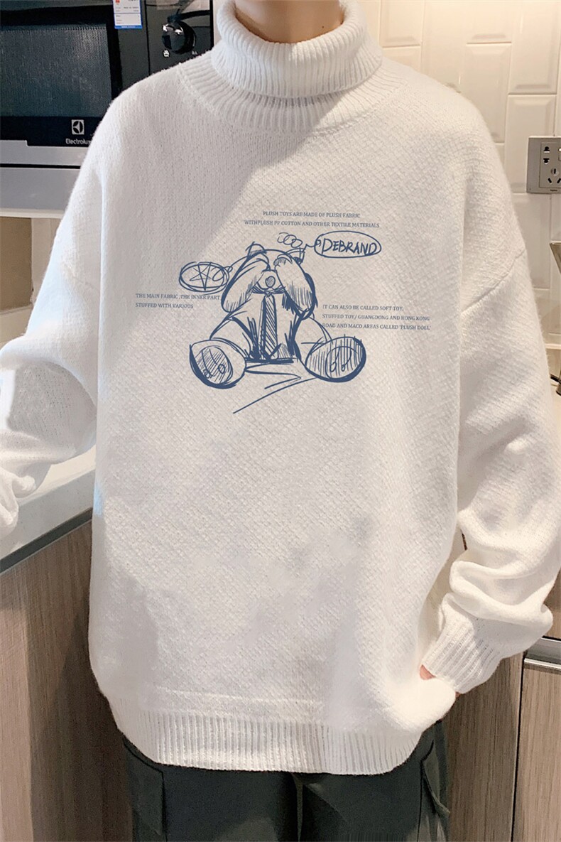 ！2023秋冬新款男士加厚高领毛衣百搭潮流印花针织衫M717P50,男装针织衫/毛衣,电商B220