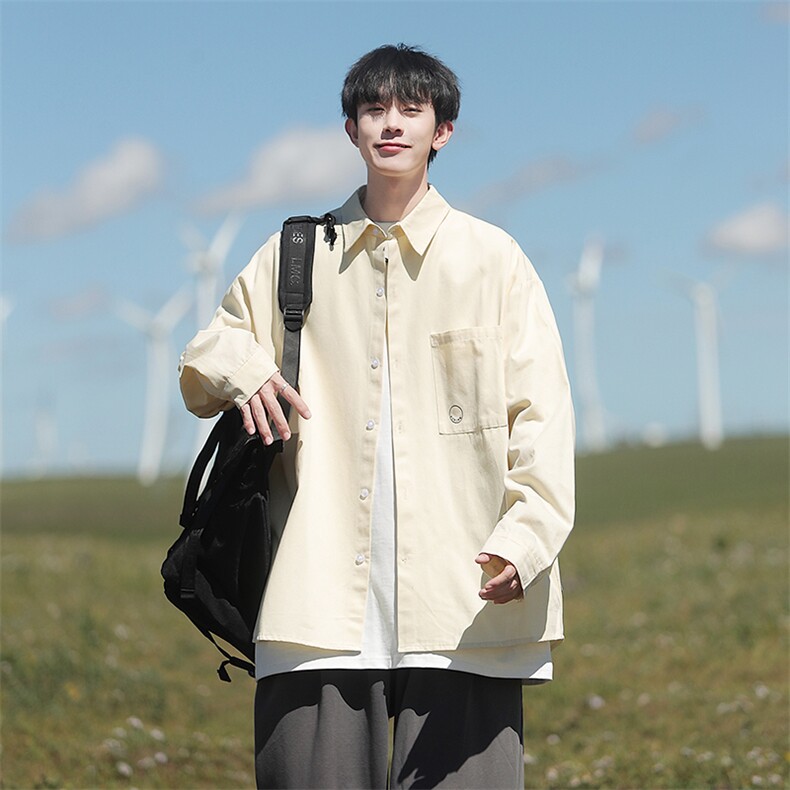 2025春款cityboy白色百搭纯色长袖衬衫宽松衬衣A017C6P58,男装衬衫,电商A017