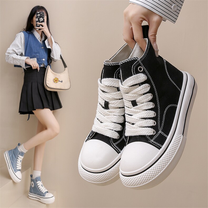 高帮帆布鞋女2024春季新款学生韩版ins百搭板鞋春秋休闲鞋女，女鞋帆布鞋，电商A223