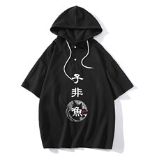 LD54070-P45连帽短袖t恤男大码胖子带帽五分袖中袖大皂风，男装T恤，电商A040