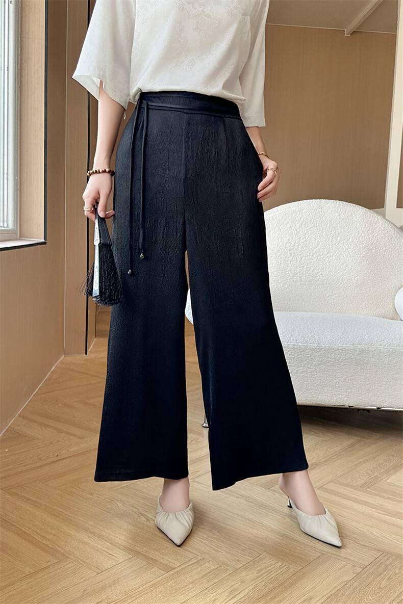 新中式真丝阔腿裤女夏季高腰宽松显瘦裤子,女装休闲裤,温伦斯特羊绒