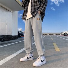裤子新款春季潮流港风休闲个性图标宽松束脚休闲卫裤FNY2366-P35，男装休闲裤，电商A128