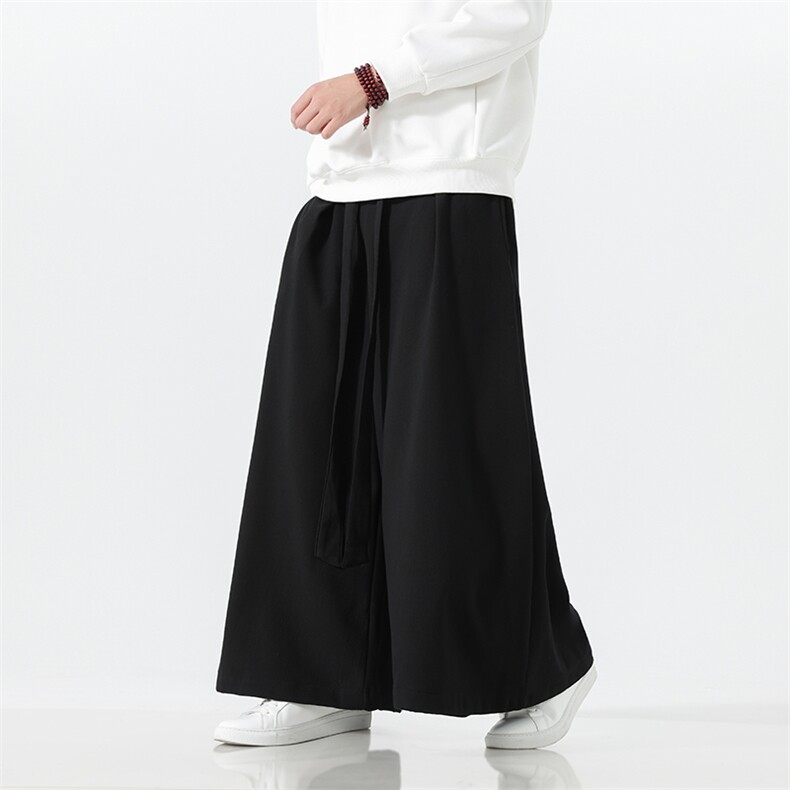 2025秋冬汉服唐装风棉麻阔腿裤马面裤K371加绒P65-常规P55,男装民族服装,电商A057B