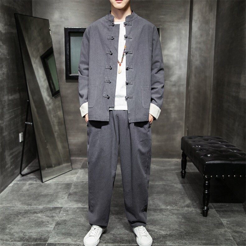 A79P105室内风2024秋季新款汉服风麒麟刺绣套装长裤长袖,男装休闲套装,电商A026