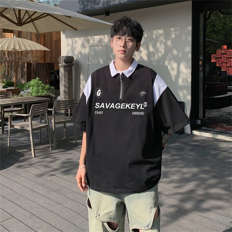 品质纯棉夏季美式复古POLO衫男潮流宽松短袖XP3342-P45控68抖音78，男装Polo衫，电商B370