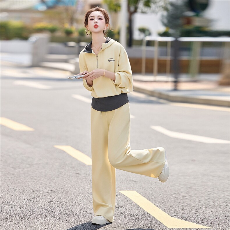 连帽卫衣阔腿裤套装女早春季2026新款时髦洋气拼色休闲运动两件套,女装套装/套裙,浙宝029