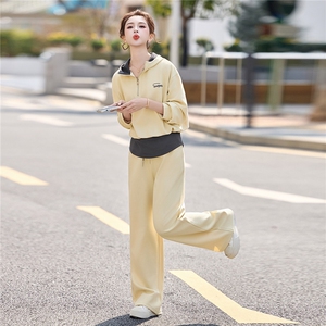 连帽卫衣阔腿裤套装女早春季2026新款时髦洋气拼色休闲运动两件套图片