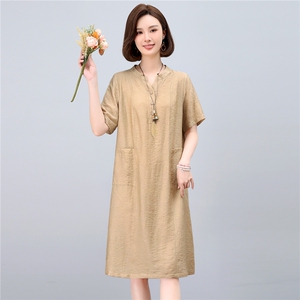 dpqb轻薄天丝连衣裙女2025夏季新款中年妈妈遮肚宽松大码中长裙子图片