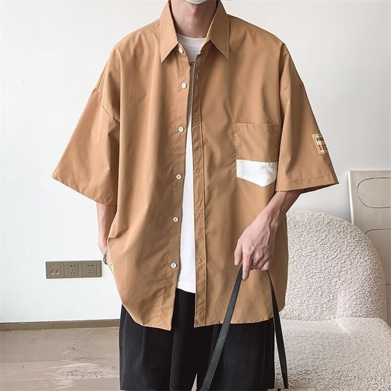 衬衫男夏季薄款潮流短袖衬衣设计感小众阿美咔叽外套CY700-P32,男装衬衫,星座412-3