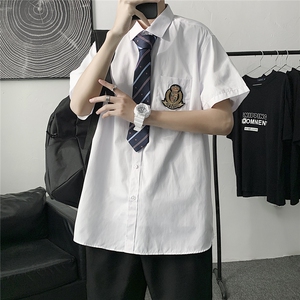 现货DK制服男JK短袖衬衫徽章情侣装衬衣 领带元学生班服图片