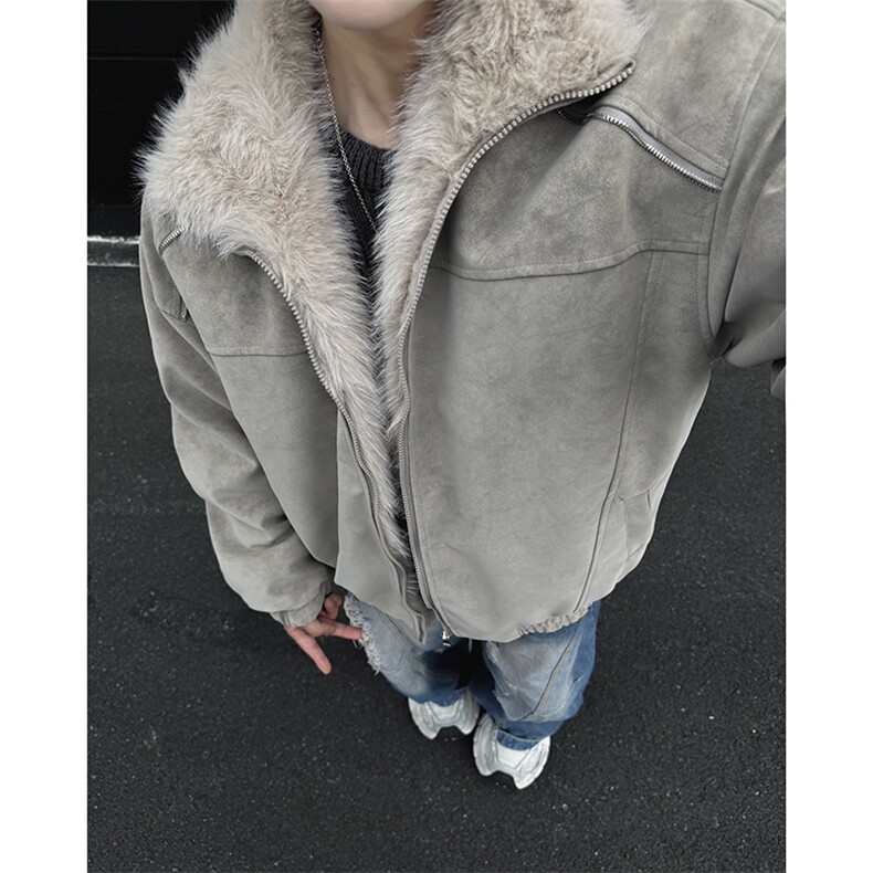 座山雕PU棉服皮外套男立领美式复古工装男装皮衣棉服2308P118,男装皮衣,星座506-1