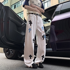 美式高街牛仔裤男女破洞十字架帅百搭2025夏季ins长裤RK2908-P49，男装牛仔裤，星座412-2