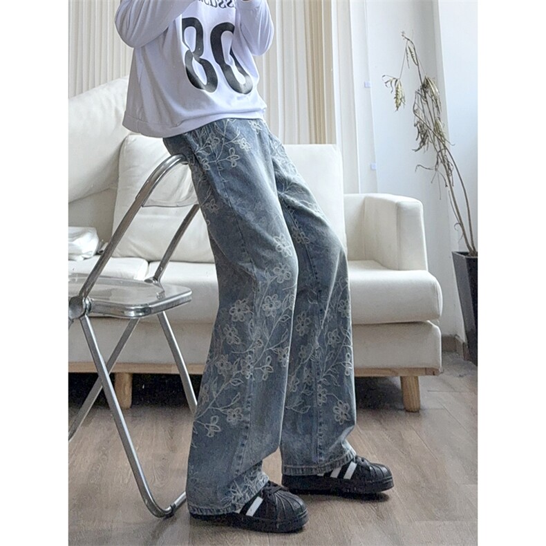 B221美式ins高街宽松提花微喇牛仔裤LK25577-特P45控78,男装牛仔裤,电商B221