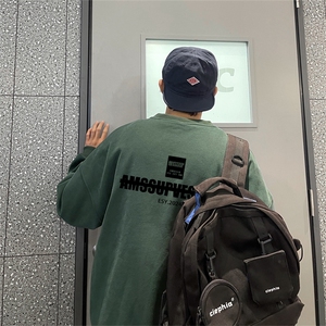 特P25控48秋冬新款男士圆领卫衣宽松休闲日常百搭上衣WQ2457,baby黑色卫衣穿搭图片