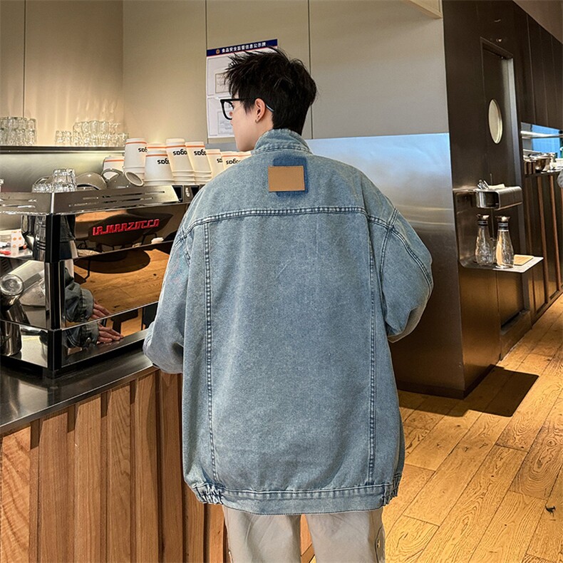 重磅做旧水洗分割多口袋机车风高领廓形短款牛仔夹克,男装夹克,星座410-6（原星座1304-1）