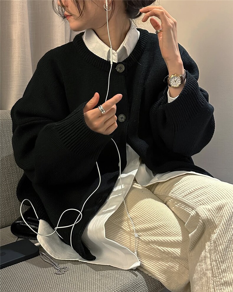 2025年秋季长袖单件套头通勤黑色加厚芝麻点时尚百搭通勤休闲开衫,女装羊毛衫,佳弈羊绒