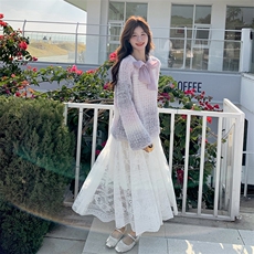 2025秋前后两穿蝴蝶结渐变毛衣蕾丝半身裙两件套2C133-P145-K198，女装套装/套裙，2C133