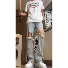 美式高街ins小众破洞牛仔裤货号K751P60，男装牛仔裤，电商A063