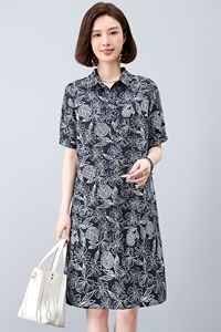 复古印花连衣裙女夏2025新款中年妈妈宽松大码休闲遮肚子显瘦裙子图片
