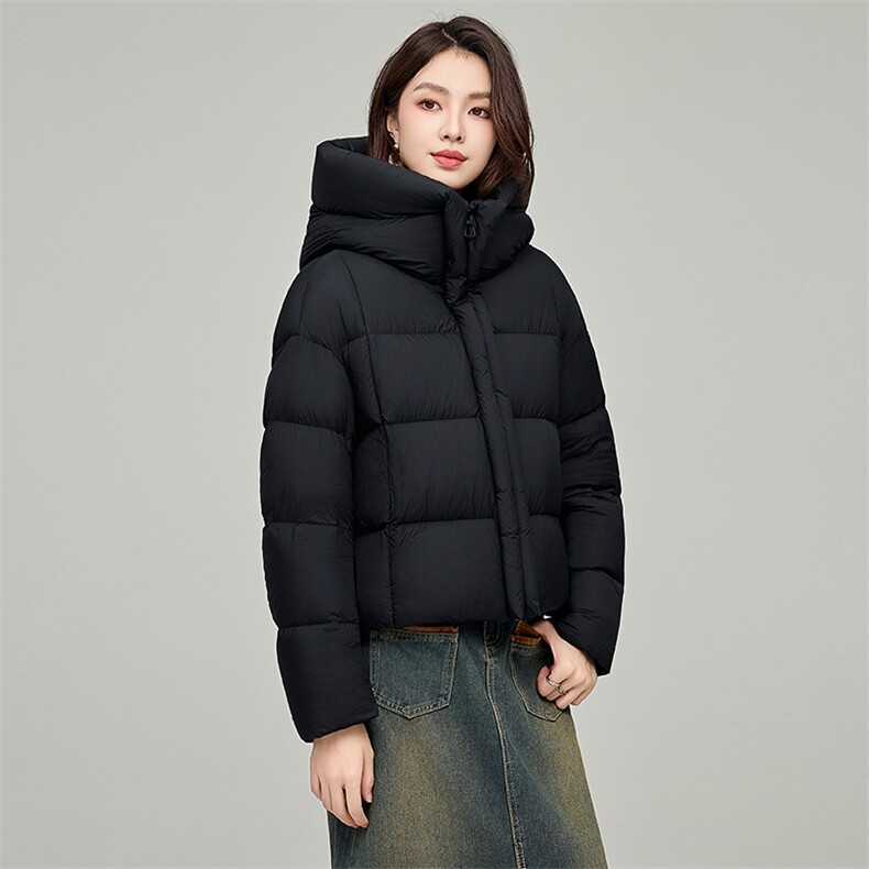 泡芙羽绒服女短款2024冬季新款宽松休闲90白鸭绒加厚黑色外套,女装羽绒服,阿舍尔精品