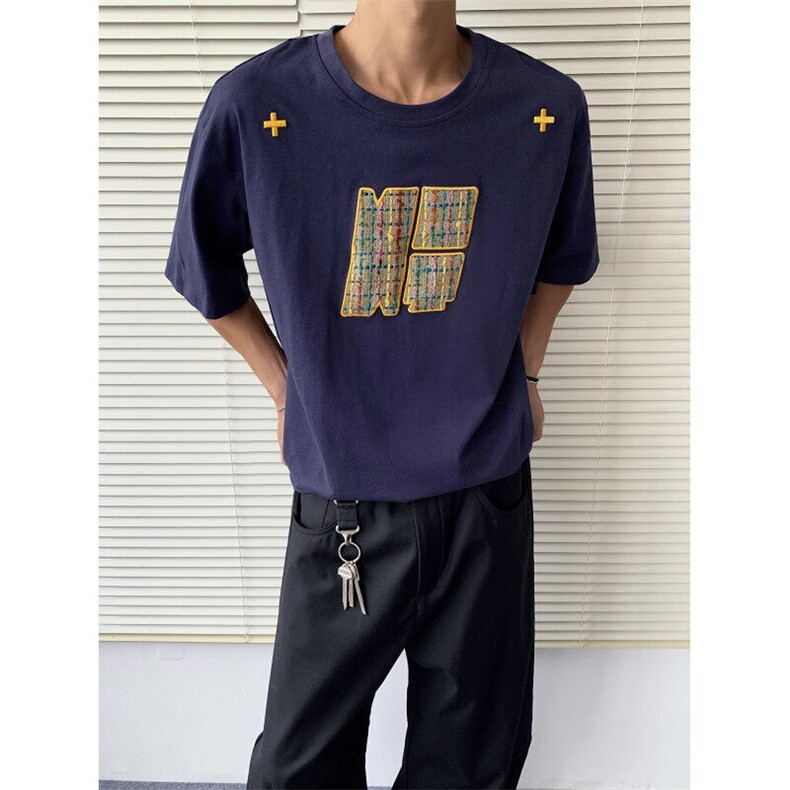 现货！25设计感男士小香刺绣男士重工短袖T恤T0238-特p28,男装T恤,电商B288