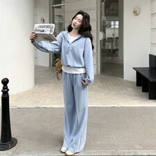春装新款蓝色针织套装上衣假两件2C153-8939-P175K288，女装套装/套裙，2C153