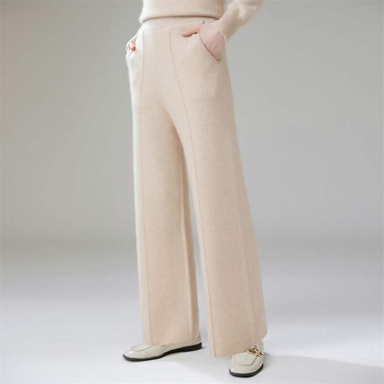 2025年秋季新款竖条针织羊绒阔腿裤时尚休闲通勤百搭，女装休闲裤，珍丝贝尔