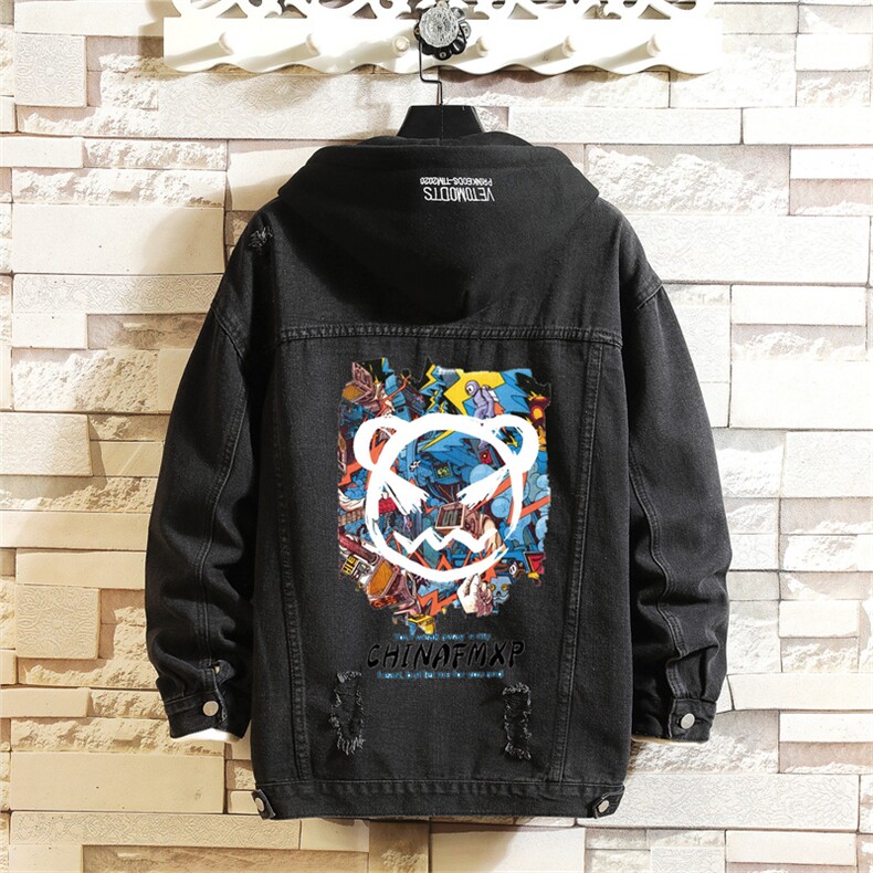 2025秋季破洞男士大码牛仔学生印花夹克带帽外套JK774-P85，男装夹克，星座1103-1