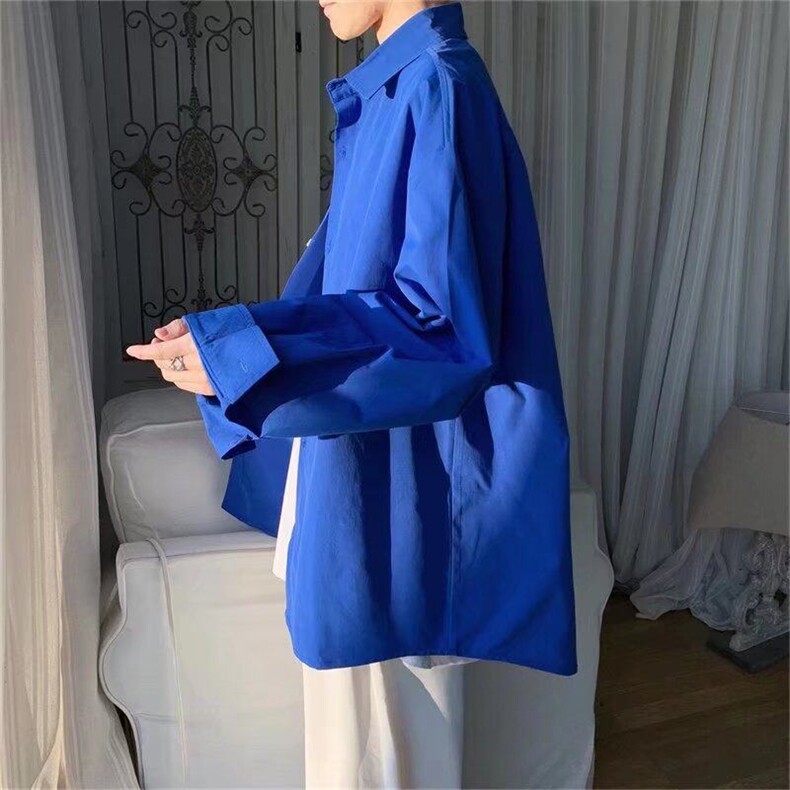 现货莱克因蓝衬衫男设计感小众ins内搭叠穿衬衣冷淡风男装高级,男装衬衫,星座218-1（原230）
