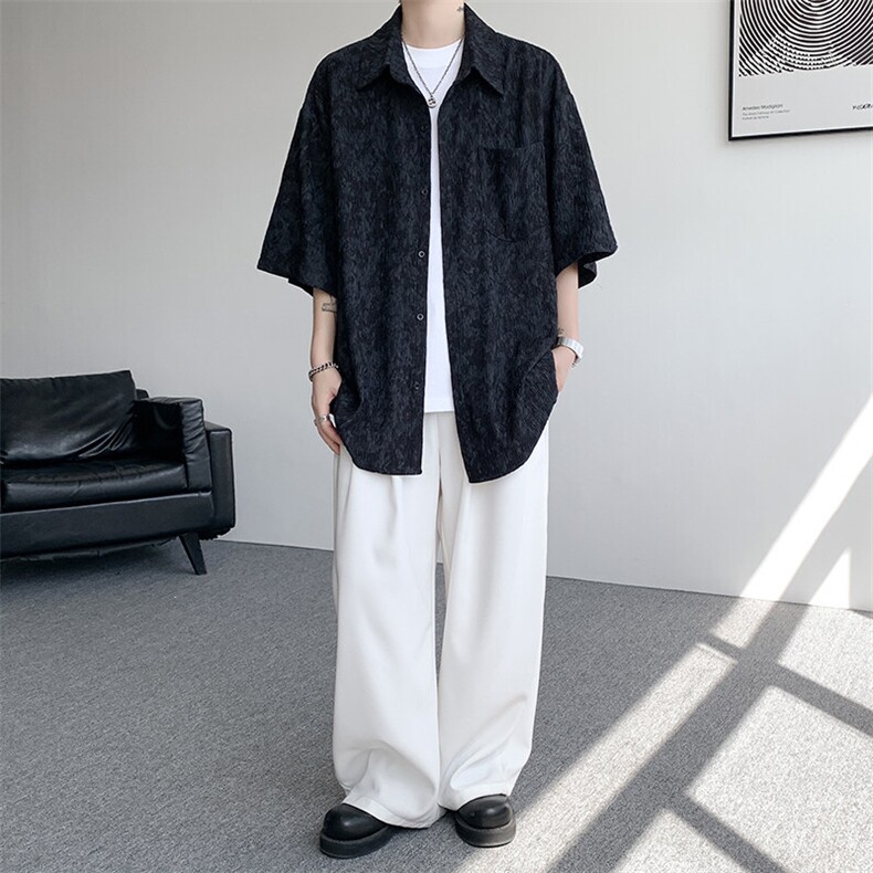 8XL-M肌理褶皱冰丝短袖衬衫男夏薄款半袖防晒衬衣外套DC28010P45,男装衬衫,电商B312