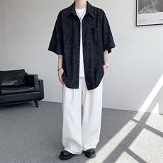 8XL-M肌理褶皱冰丝短袖衬衫男夏薄款半袖防晒衬衣外套DC28010P45，男装衬衫，电商B312