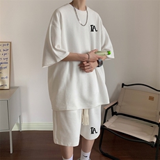 套装！华夫格套装男T恤短裤两件套大码港风TZ112-P50，男装休闲套装，电商B367