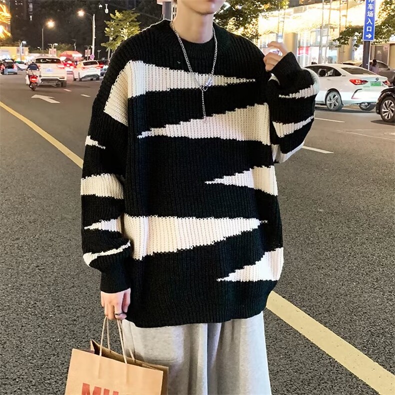 港风潮牌毛衣男撞色斑马纹ins潮外穿针织衫时尚百搭线衣Z5007-P40,男装针织衫/毛衣,星座1109-3