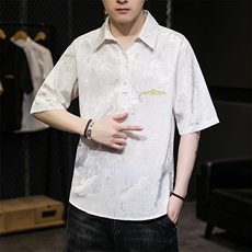 2025新款男士夏季提花短袖T恤衬衫翻领汉服刺锈A227-T2117-P55，男装T恤，电商A227A