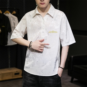 2025新款男士夏季提花短袖T恤衬衫翻领汉服刺锈A227-T2117-P55图片