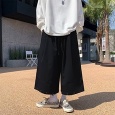 日系oversize裤子小众设计感卡其色阔腿裤抽绳美式工装七分短裤，男装休闲裤，星座813-2