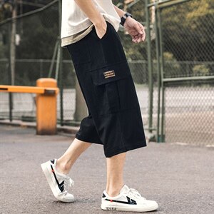 2021夏季新款外景日系大码男亚麻魔术贴七分裤休闲裤K373-P35图片