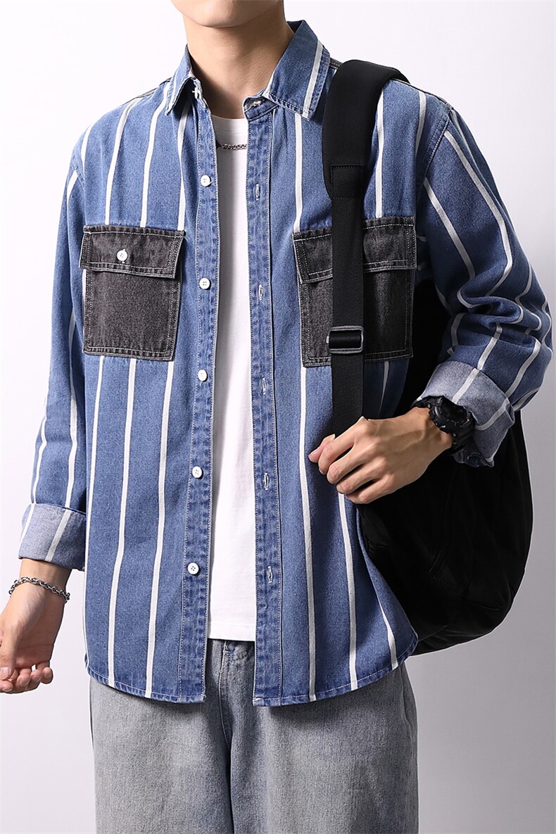 秋季流行男牛仔衬衣宽松休闲长袖衬衫外套XZ310B-3-CY955-P60,男装衬衫,星座310B-3