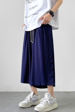 8XL-M新中式亚麻裤男七分裤阔腿裤垂感休闲短裤风棉麻K966P45，男装牛仔裤，电商D206-1