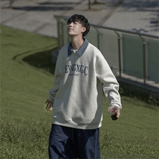 W676-P60控7850%棉50%聚酯纤维半拉链牛仔领POLO衫卫衣男，男装卫衣，电商B369（原A024）