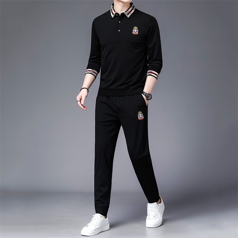中青年秋季2023新款商务休闲套装男士薄款长袖T恤时尚潮流两件套，男装休闲套装，电商B212（原钱塘6029）