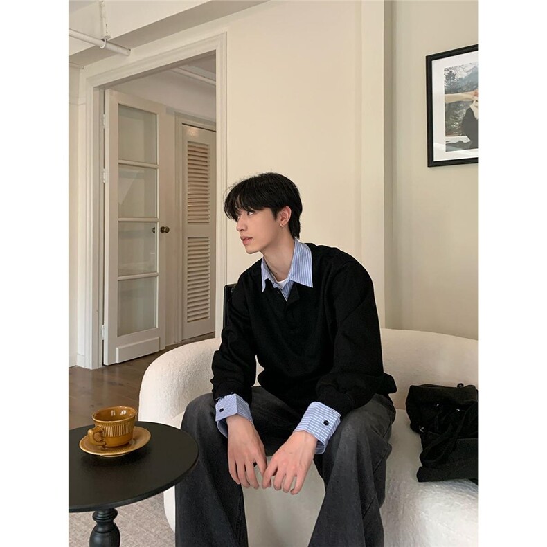 1506-1/W8151/P54韩版假两件撞色拼接帅气春秋冬潮牌卫衣长袖男女,男装卫衣,星座1506-1