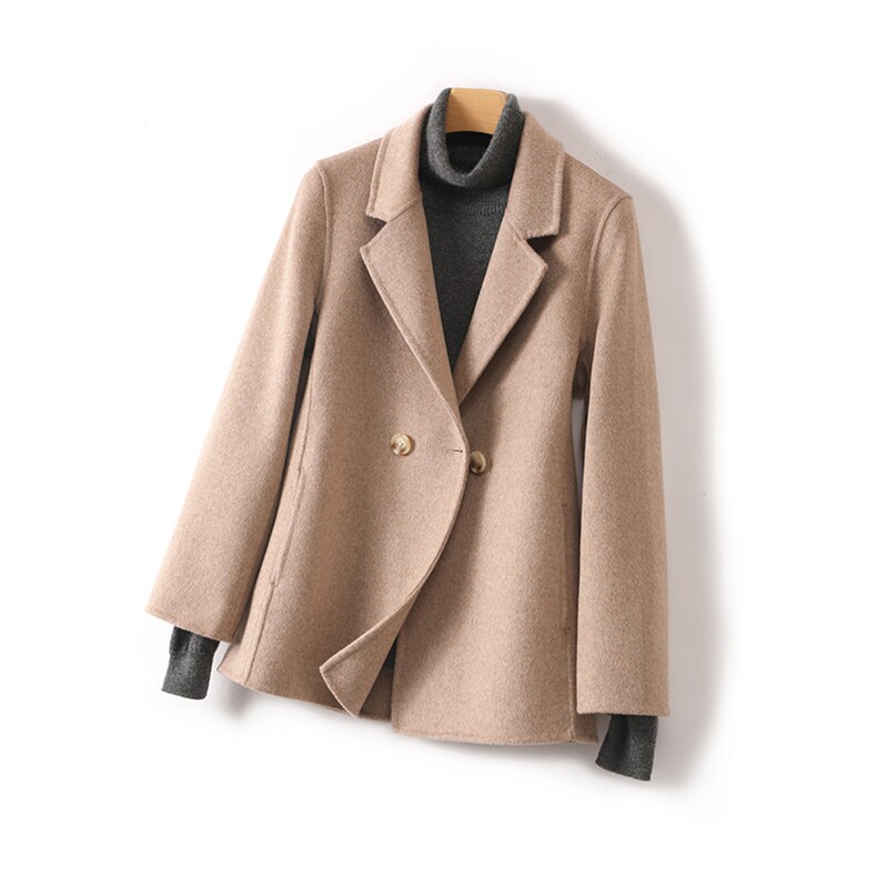 双面羊毛大衣女短款新款秋冬修身气质毛呢外套西装，女装双面呢大衣，佳恩服饰