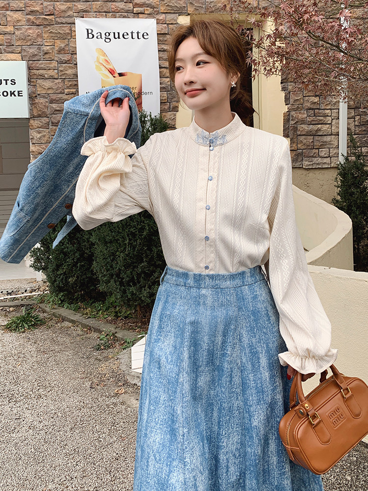 春天小清新开春穿搭牛仔套装裙女2025新款刺绣马甲半身裙三件套装,女装套装/套裙,浙宝305