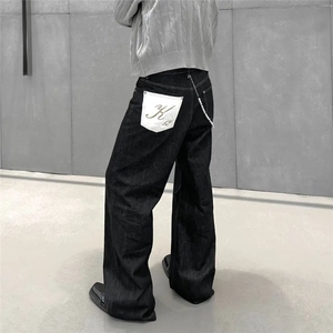 美式原牛高街复古休闲牛仔裤男女cleanfit百搭宽松阔腿垂感长裤子图片