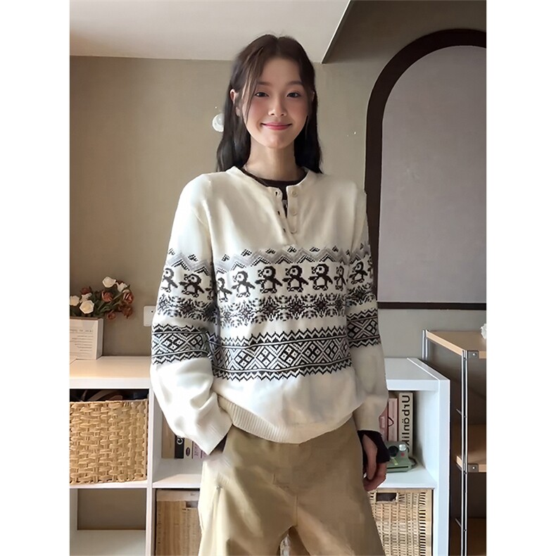 重磅秋冬装北极绒套头毛衣美式复古休闲慵懒风提花工艺针织衫外套,男装针织衫/毛衣,电商A486